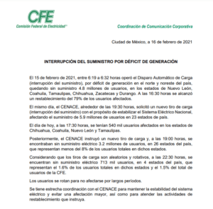 Más de 89 mil personas en Chihuahua y Tamaulipas siguen sin luz: CFE