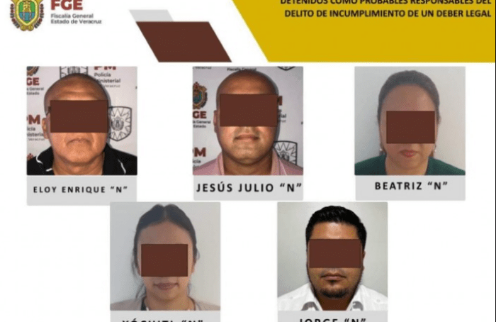 Fiscal, 2 ministeriales y 2 psicólogas de Fiscalía de Veracruz detenidos por incumplimiento de un deber legal