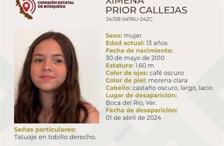 Localizan a Ximena Prior Callejas de 13 años que estaba desaparecida en Boca del Río